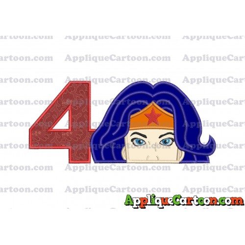 Head Wonder Woman Applique Embroidery Design Birthday Number 4