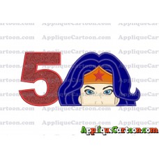 Head Wonder Woman Applique Embroidery Design Birthday Number 5