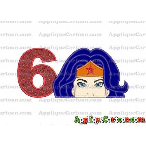 Head Wonder Woman Applique Embroidery Design Birthday Number 6