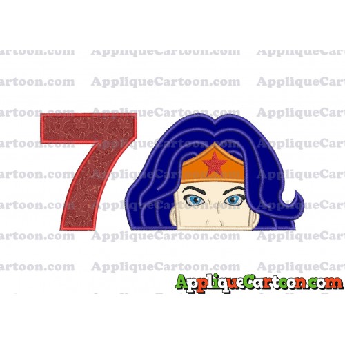 Head Wonder Woman Applique Embroidery Design Birthday Number 7