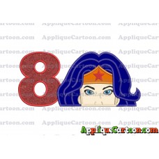 Head Wonder Woman Applique Embroidery Design Birthday Number 8
