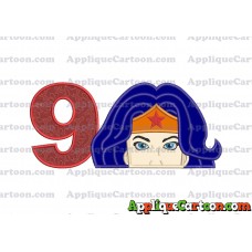 Head Wonder Woman Applique Embroidery Design Birthday Number 9