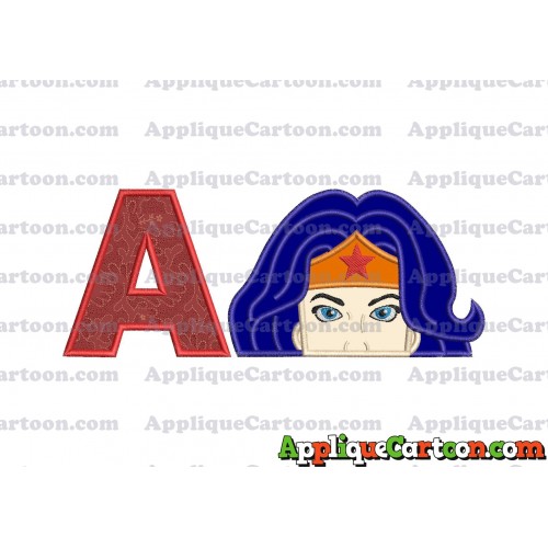 Head Wonder Woman Applique Embroidery Design With Alphabet A
