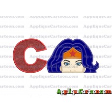 Head Wonder Woman Applique Embroidery Design With Alphabet C