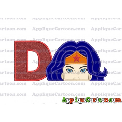 Head Wonder Woman Applique Embroidery Design With Alphabet D