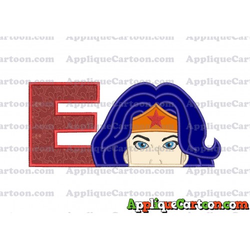 Head Wonder Woman Applique Embroidery Design With Alphabet E