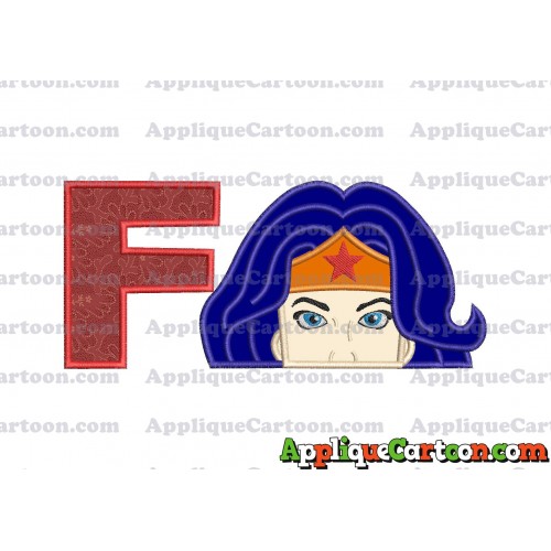 Head Wonder Woman Applique Embroidery Design With Alphabet F