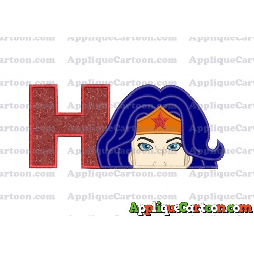 Head Wonder Woman Applique Embroidery Design With Alphabet H