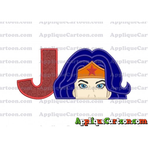 Head Wonder Woman Applique Embroidery Design With Alphabet J