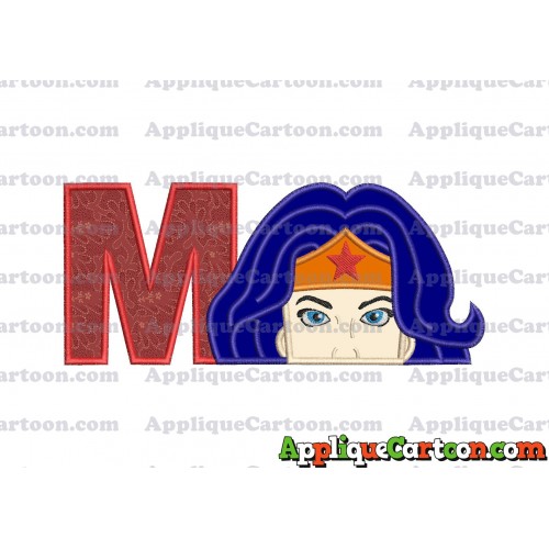 Head Wonder Woman Applique Embroidery Design With Alphabet M