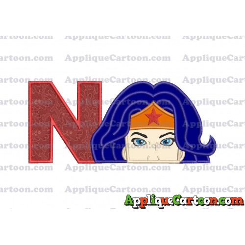 Head Wonder Woman Applique Embroidery Design With Alphabet N
