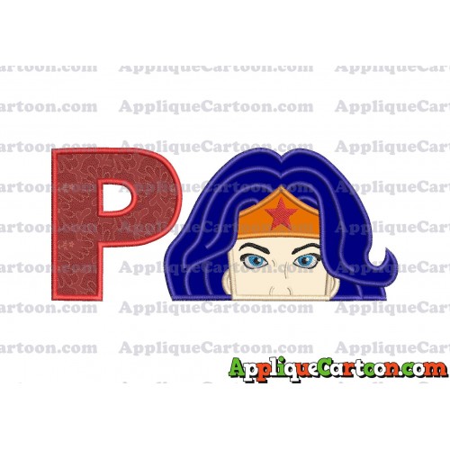 Head Wonder Woman Applique Embroidery Design With Alphabet P