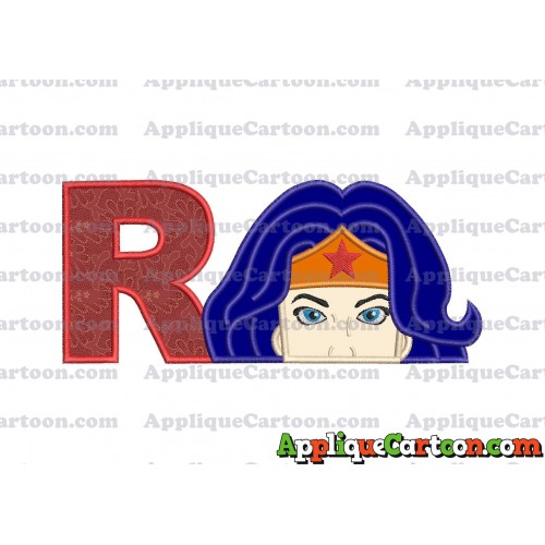 Head Wonder Woman Applique Embroidery Design With Alphabet R