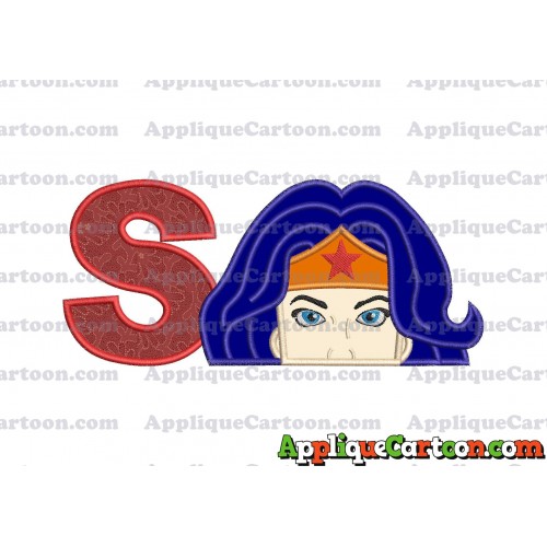 Head Wonder Woman Applique Embroidery Design With Alphabet S