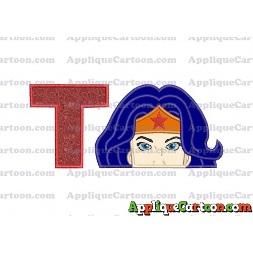 Head Wonder Woman Applique Embroidery Design With Alphabet T