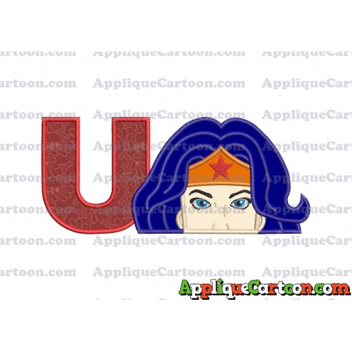 Head Wonder Woman Applique Embroidery Design With Alphabet U