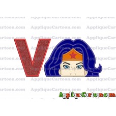 Head Wonder Woman Applique Embroidery Design With Alphabet V