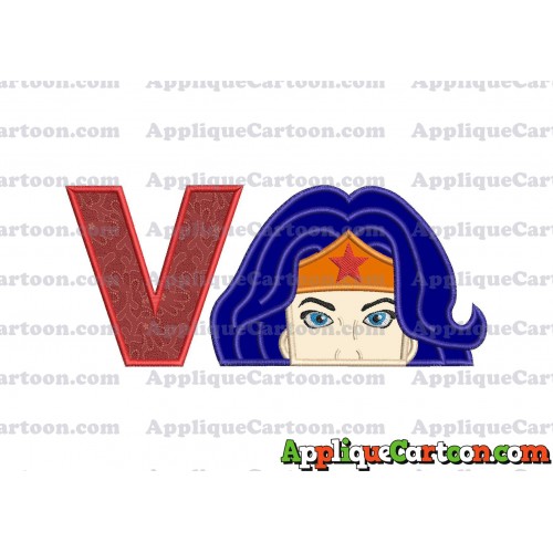 Head Wonder Woman Applique Embroidery Design With Alphabet V