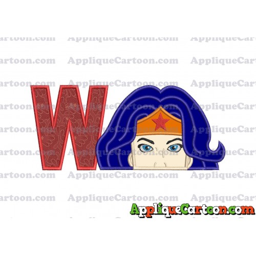 Head Wonder Woman Applique Embroidery Design With Alphabet W