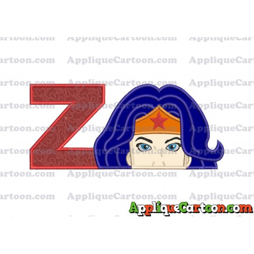 Head Wonder Woman Applique Embroidery Design With Alphabet Z