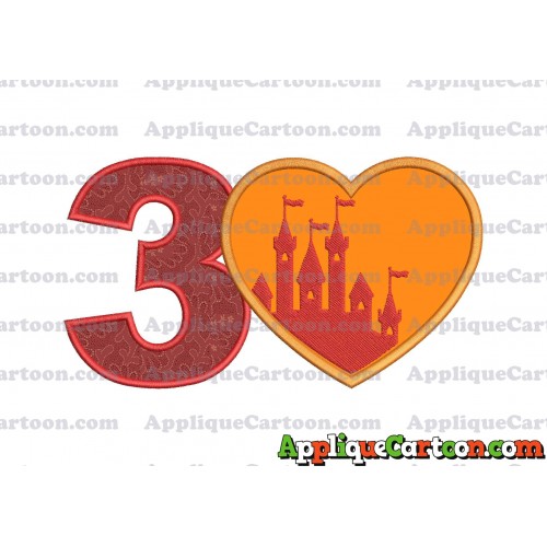 Heart Castle Applique Design Birthday Number 3