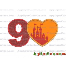 Heart Castle Applique Design Birthday Number 9