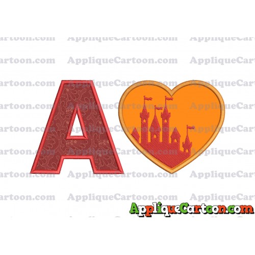 Heart Castle Applique Design With Alphabet A