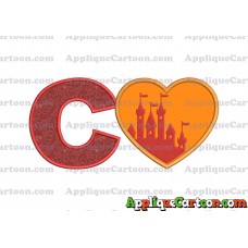 Heart Castle Applique Design With Alphabet C