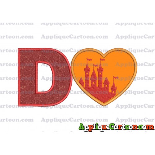 Heart Castle Applique Design With Alphabet D