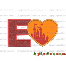Heart Castle Applique Design With Alphabet E