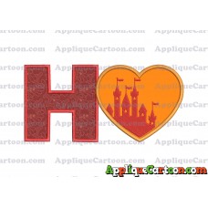 Heart Castle Applique Design With Alphabet H