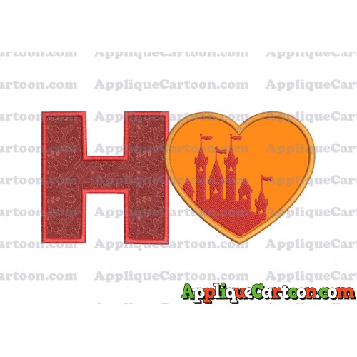 Heart Castle Applique Design With Alphabet H