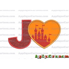 Heart Castle Applique Design With Alphabet J