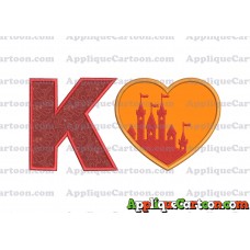 Heart Castle Applique Design With Alphabet K
