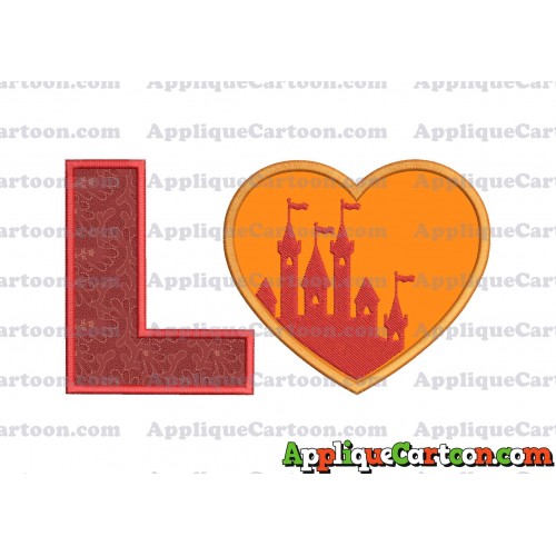 Heart Castle Applique Design With Alphabet L