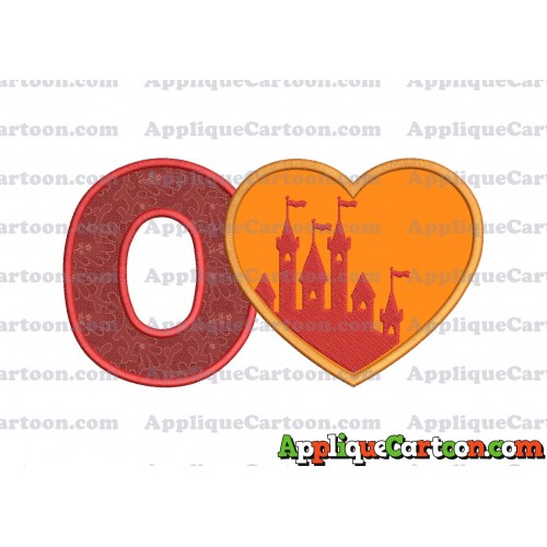 Heart Castle Applique Design With Alphabet O