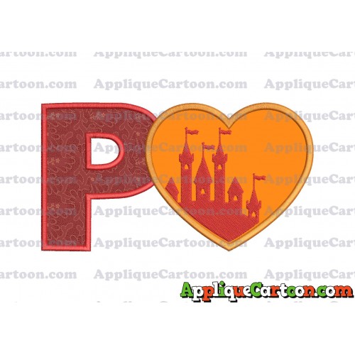 Heart Castle Applique Design With Alphabet P