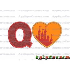 Heart Castle Applique Design With Alphabet Q