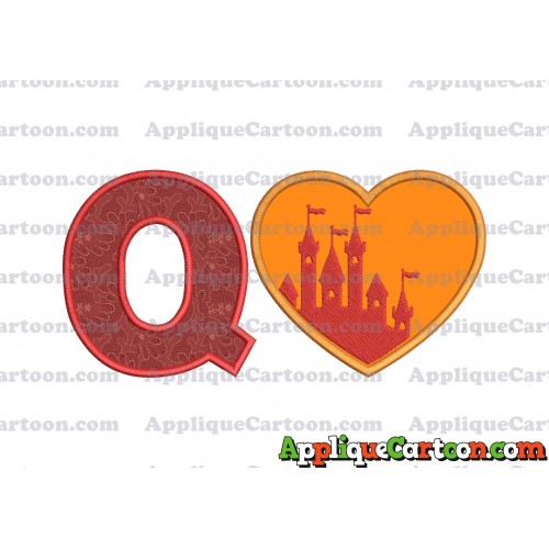 Heart Castle Applique Design With Alphabet Q
