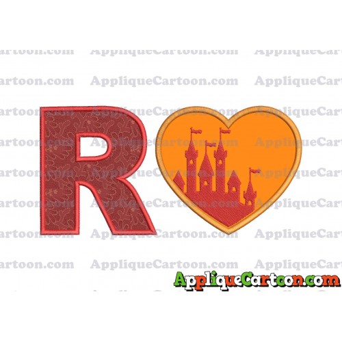 Heart Castle Applique Design With Alphabet R