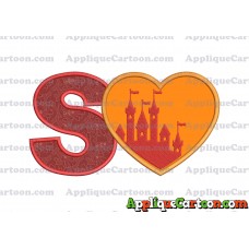 Heart Castle Applique Design With Alphabet S