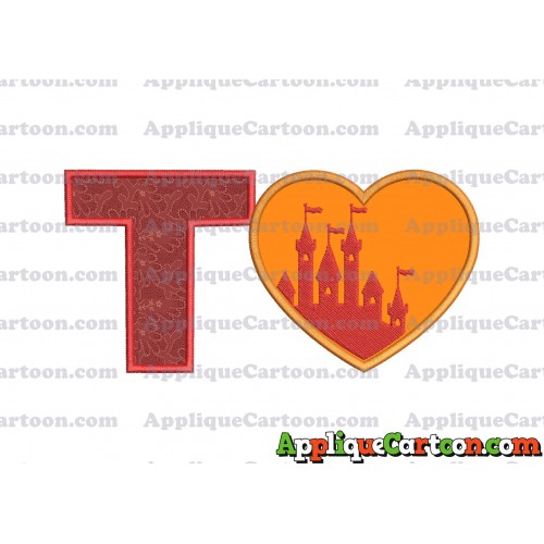 Heart Castle Applique Design With Alphabet T