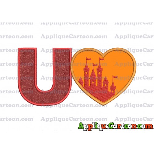 Heart Castle Applique Design With Alphabet U