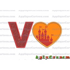 Heart Castle Applique Design With Alphabet V