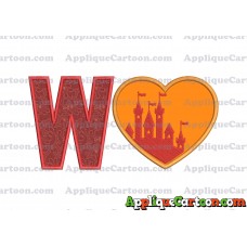 Heart Castle Applique Design With Alphabet W