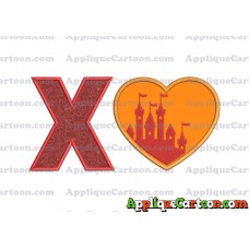 Heart Castle Applique Design With Alphabet X