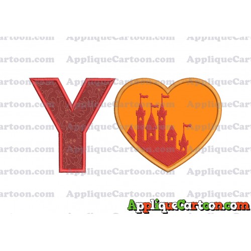 Heart Castle Applique Design With Alphabet Y