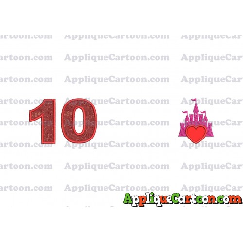 Heart and Pink Castle Applique Design Birthday Number 10