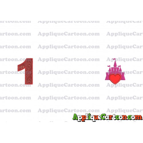 Heart and Pink Castle Applique Design Birthday Number 1