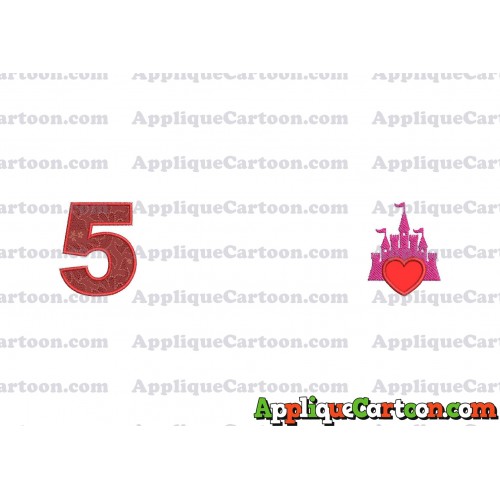 Heart and Pink Castle Applique Design Birthday Number 5
